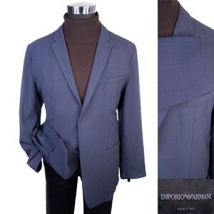 Emporio Armani Sport Coat EU 56 US 46 Blue Micro Check Blazer Italy